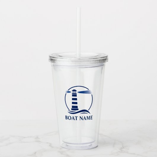 Verre En Acrylique Votre bateau ou nom avec phare personnalisé Sippy (Devant)