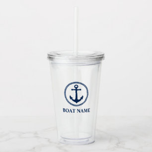 Verre En Acrylique Votre nom de bateau Ancre maritime
