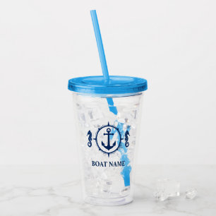 Verre En Acrylique Votre nom de bateau Seahorse Ancre Blue
