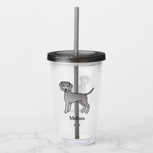 Verre En Acrylique Weimaraner Chien de Dessin Animé Mignon Avec Nom P