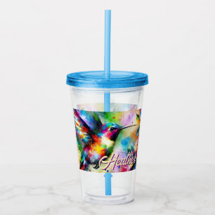 Verre En Acrylique Whimsical Colorful Hummingbird Bird Personnalisé