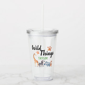 Verre En Acrylique Wild Things Safari Animal Birthday Kids Aquarelle