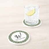 Verre En Grès Aquarelle Noël Holly Wreath Monogram Dessous de ve (Côté)