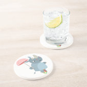 Verre En Grès Cartoon Rhino avec parapluie sur le Dessous de ver (Côté)