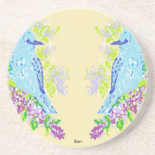 Verre En Grès Dessous de verre/Oiseaux bleus