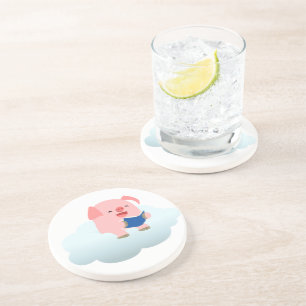 Verre En Grès Lecteur de cochon de dessin mignon sur le Dessous