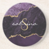 Verre En Grès Monogramme Géode Agate Purple Gold Dessous de verr (Devant)