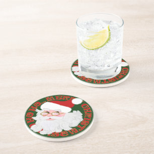 Verre En Grès Père Noël Face Cercle-Vert-Sandstone Dessous de ve