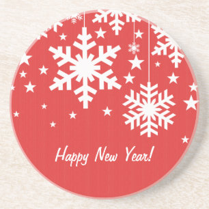 Verre En Grès Snowflakes et Stars Dessous de verre, Rouge