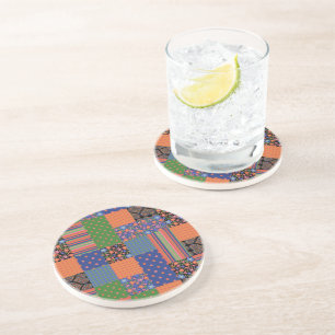 Verre En Grès Style d'art populaire Faux Patchwork Dessous de ve