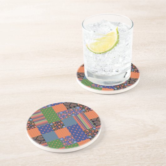 Verre En Grès Style d'art populaire Faux Patchwork Dessous de ve (Côté)