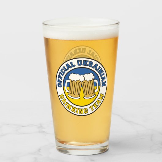 Verre Équipe de boisson ukrainienne Drapeau de l'Ukraine (Devant (rempli))