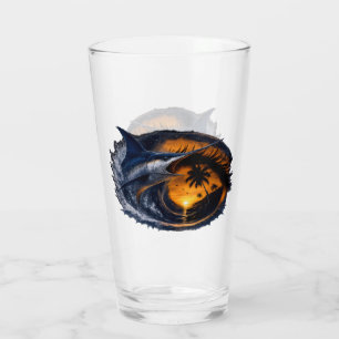 Verre Espadon Sunset Wave – Art océanique tropical surré