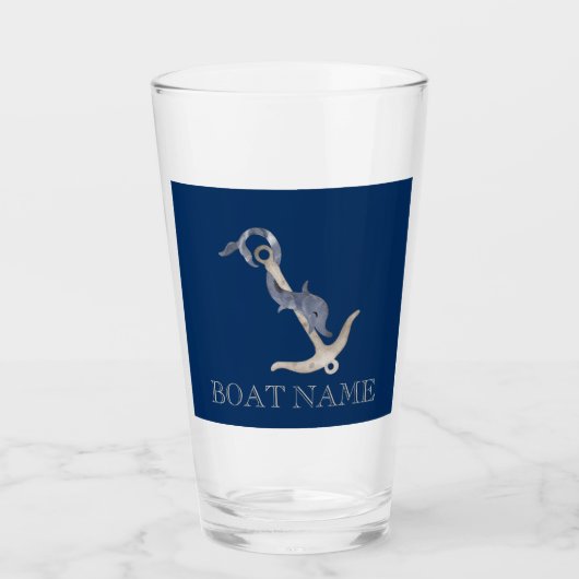 Verre Esprit nautique Ancre Dauphin Marine Bleu (Devant)