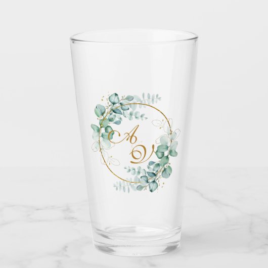 Verre Eucalyptus et or mariage personnalisé (Devant)