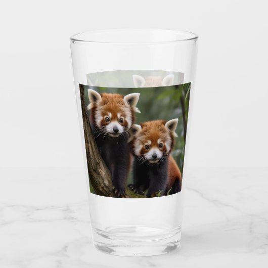 Verre "Explorateurs en haut de l'arbre : Pandas rouge bé (Devant)
