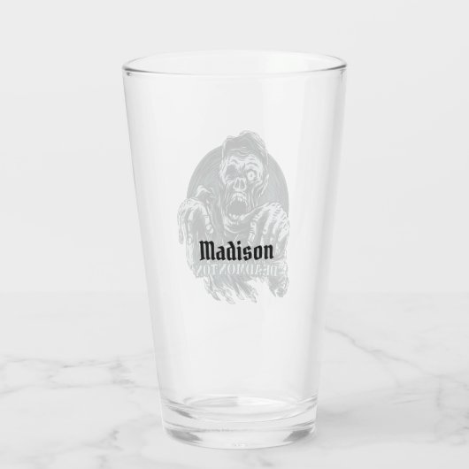 Verre fait sur commande de pinte du nom DEADMONTON (Dos)