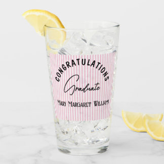 Verre Félicitations Diplômé Rayure Rose 16oz