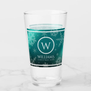 Verre Festif Blue Foil Snowflakes Monogramme Nom