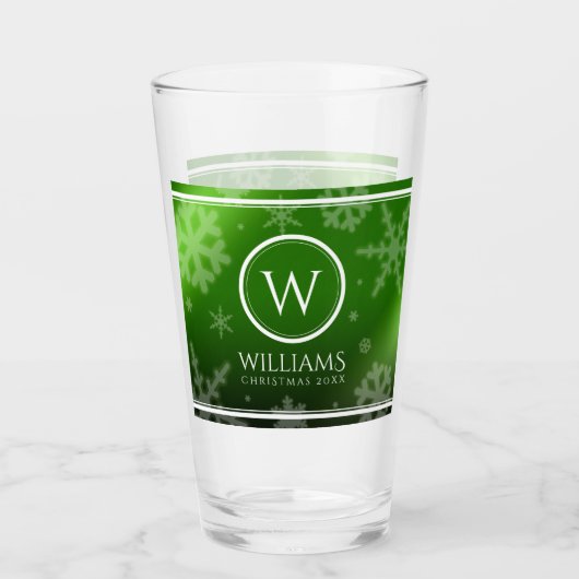 Verre Festif Green Foil Snowflakes Nom du monogramme (Devant)