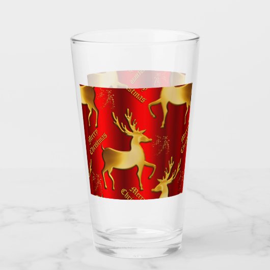 Verre Festif Red et Gold Reindeer Joyeux Noël (Devant)