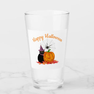 Verre Fête de chat noir et de citrouille d'Halloween