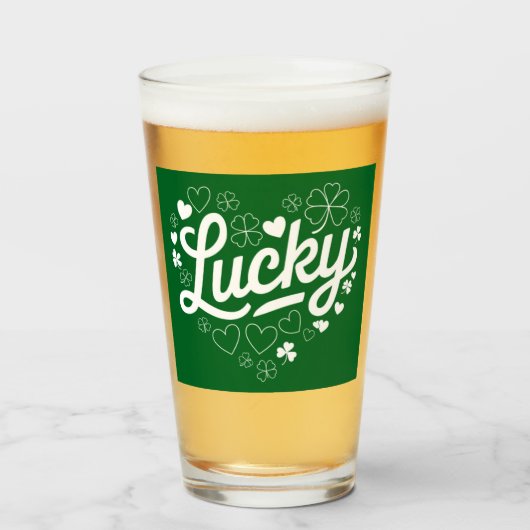 Verre Fête de la Saint-Patrick Cœur Trèfle Chanceux Trèf (Devant (rempli))