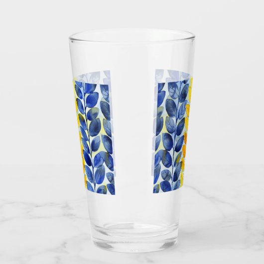 Verre Feuilles jaune et bleu (Gauche)