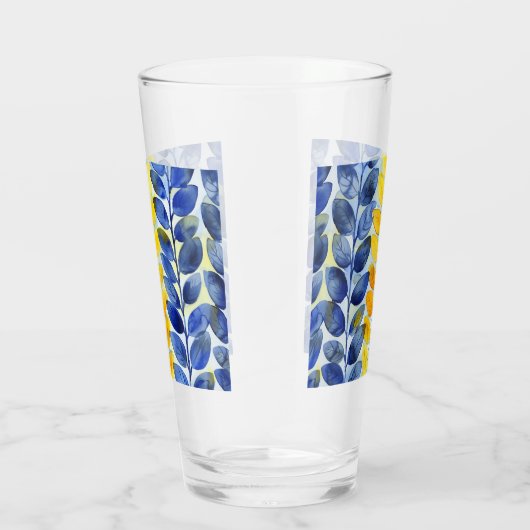 Verre Feuilles jaune et bleu (Droite)