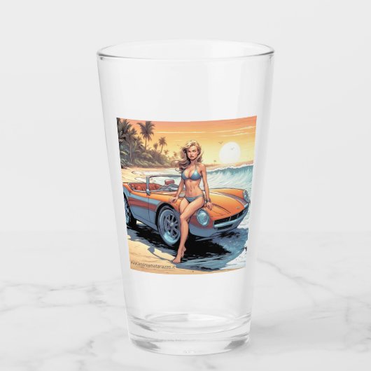Verre Fille avec voiture de sport (Devant)