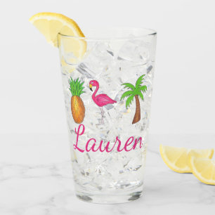 Verre Flamant rose rose ananas Tropical Palm Tree