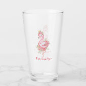 Verre Flamant rose rose Jolie Couronne or Rose Fleurs (Dos)