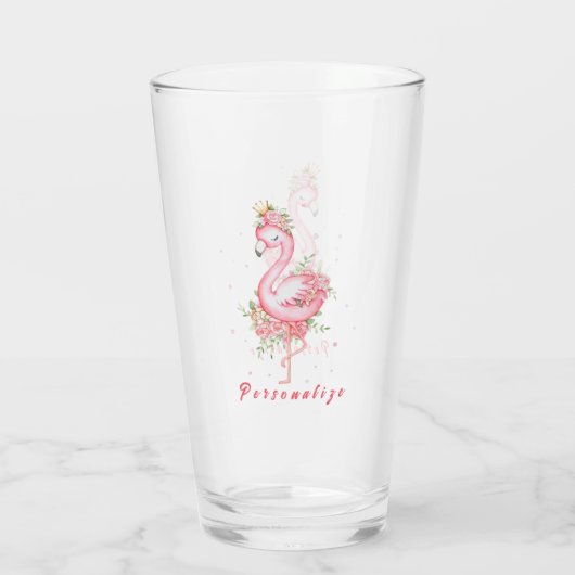 Verre Flamant rose rose Jolie Couronne or Rose Fleurs (Dos)