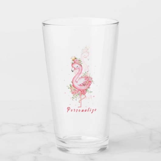 Verre Flamant rose rose Jolie Couronne or Rose Fleurs (Devant)
