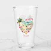 Verre Flamant rose Summer Beach Heart Tropical Pink Nom (Devant)
