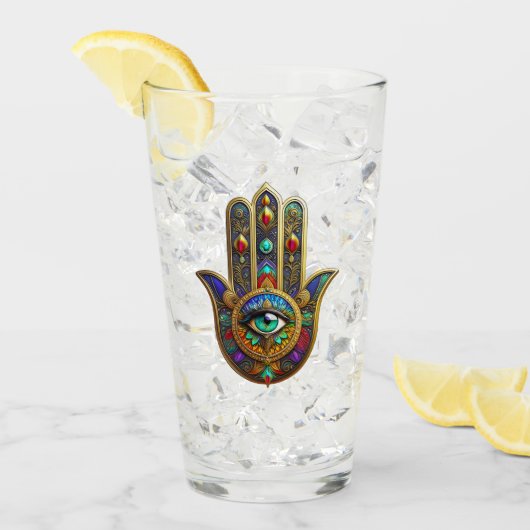 Verre Fleur de couleur de paon Pétales de Hamsa Vert Tro (Devant glace)