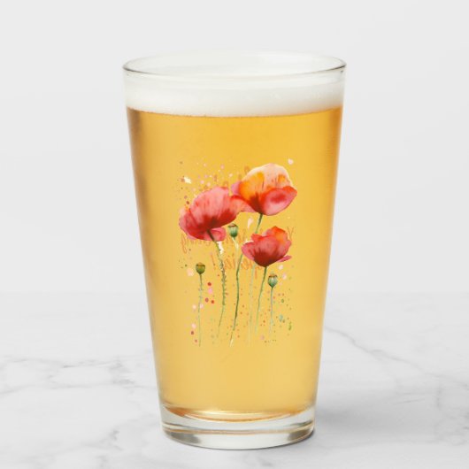 Verre Fleur de naissance d'août Coquelicots rouges Aquar (Devant (rempli))