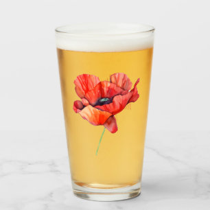 Verre Fleur de naissance d'août Pavot rouge Aquarelle Fl