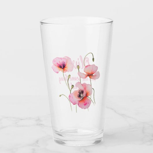 Verre Fleur de naissance d'août Pies roses Aquarelle Flo (Devant)