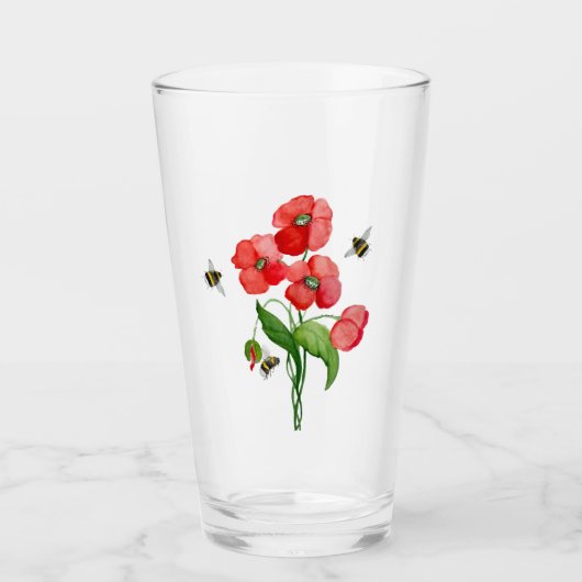 Verre Fleur de pavot et bourdons délicieuses (Devant)