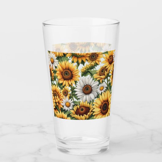 Verre Fleur de soleil blanche et jaune (Devant)