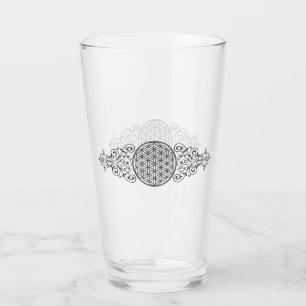 Verre Fleur de vie - Ornements Vintages or bleu
