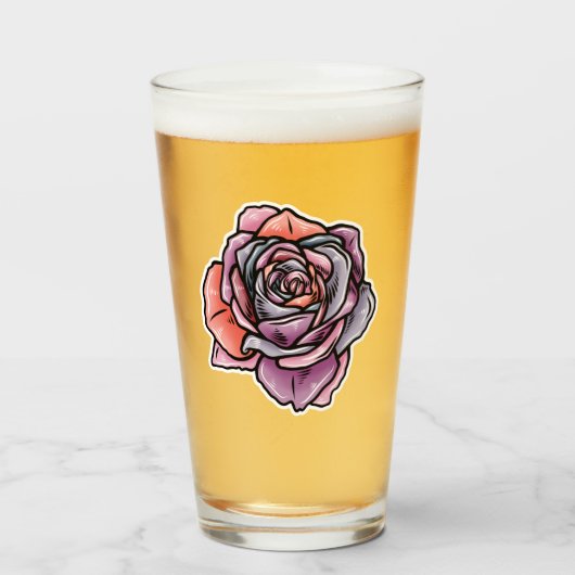 Verre Fleur Rose coloré (Devant (rempli))