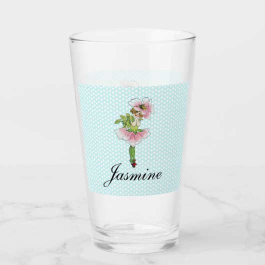 Verre Fleur rose Fée personnalisée (Devant)