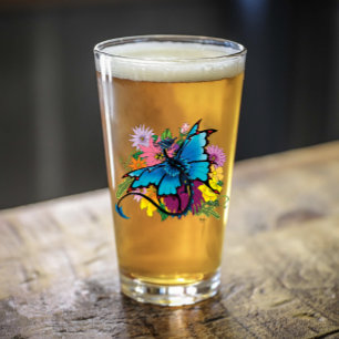 Verre Fleurs de papillon bleu Dragon