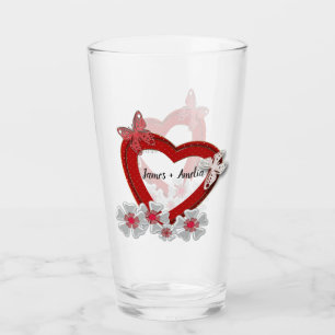 Verre Fleurs papillons de coeur rouge Valentines Jour am