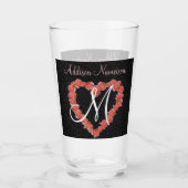 Verre Floral Rose Coeur monogramme Mariage Soirée de mar (Devant)