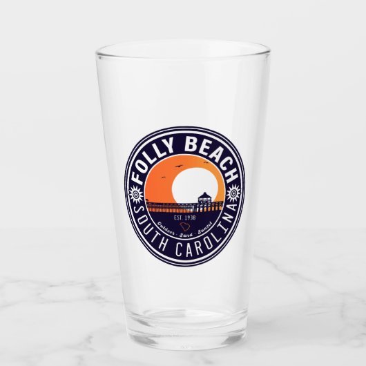 Verre Folly Beach SC Souvenirs Retro Sunset Pier 60s (Devant)