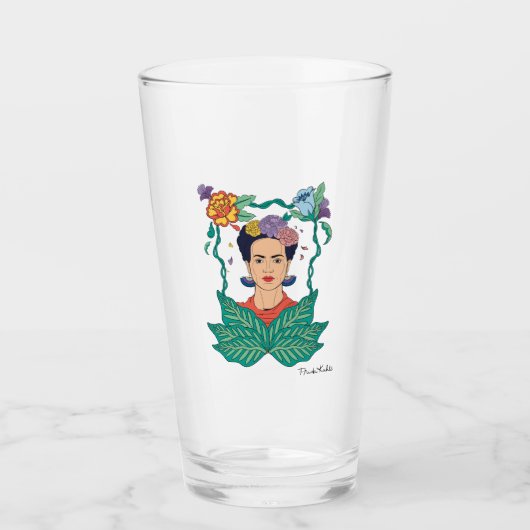 Verre Frida Kahlo Graphisme du cadre floral (Devant)