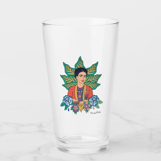 Verre Frida Kahlo Graphisme floral coloré (Devant)